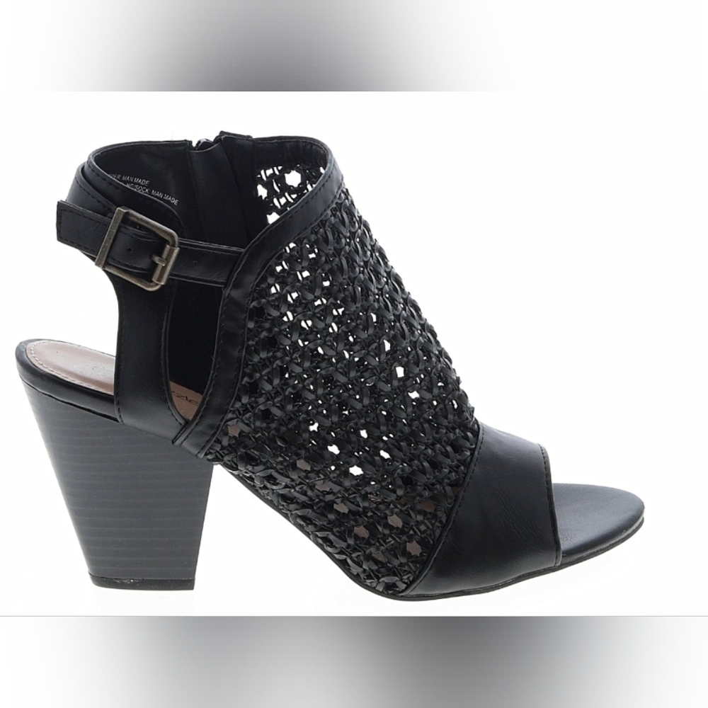 NWT Shoe Dazzle Black Woven Cutout Booties - 9 - Boho Festival Peep Toe